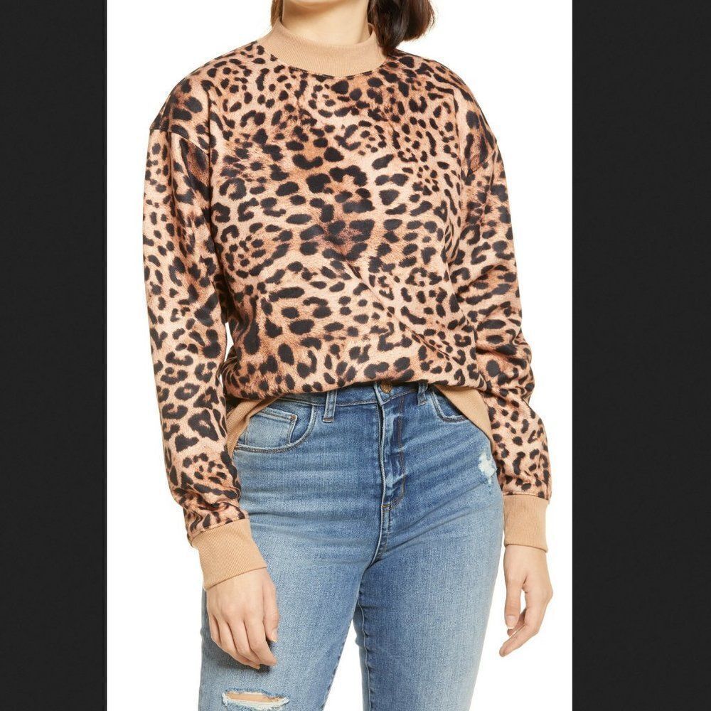 5/$25 Summer Sale!!!  BP Mock Neck Graphic Cheetah‎ Print Sweatshirt Size XS